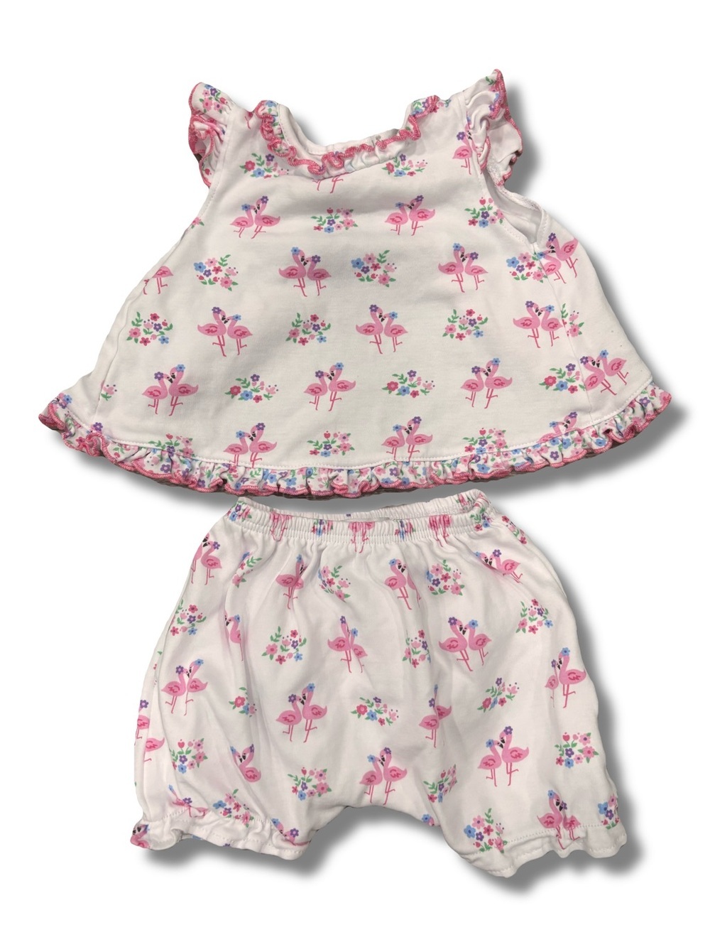 Kissy Kissy 3-6 Months Girls Flamingo Ruffle 2 Piece Sunsuit 100% Pima Cotton